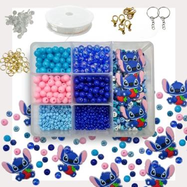 Imagem de Kit Miçangas Coloridas Infantil Completo Letras Alfabeto Bolinhas Missangas Fio Silicone Acessórios (Azul)