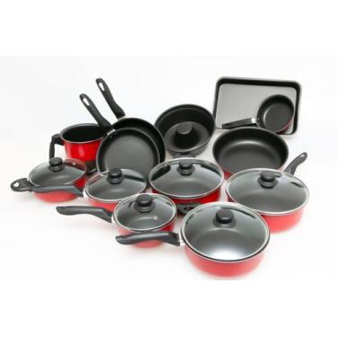 Imagem de Conjunto Panelas 13 Peças Antiaderente Teflon Tampa Vidro - Vermelho -