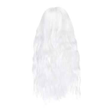 Imagem de PATIKIL Peruca de boneca de cabelo longo de 23 cm, acessórios de cabelo para peruca de cabeça de brinquedo de seda macia para circunferência de cabeça de 15,5 a 17,5 cm faça você mesmo à mão, branco