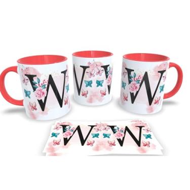 Imagem de Caneca Vermelha de Porcelana Personalizadas Alfabeto iniciais Nomes (W)