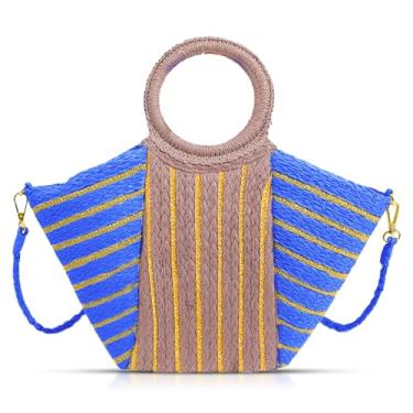 Imagem de Bolsa de praia, bolsas transversais para mulheres, bolsa de palha feita à mão, bolsa sacola adequada para férias, viagens, combinação diária (azul escuro), Azul escuro), One Size