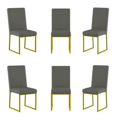 Imagem de Kit 6 Cadeiras De Jantar Com Base De Ferro Dourado Balaqui Cinza