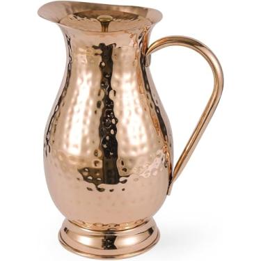 Imagem de Jarra de cobre 100% puro 1,984 g | Jarro grande martelado feito à mão com tampa, canecas de água sem forro, sem revestimento, sem produtos químicos, para benefícios de saúde Ayurveda | Garrafa de