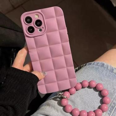 Imagem de Capa macia com pulseira de contas de treliça para iPhone 14 Pro Max 13 12 11 X XS XR 6 7 8 Plus SE 3, rosa, para iPhone SE 2022
