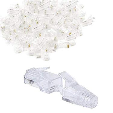 Imagem de Cat6 RJ45 8P8C conectores de cabo Ethernet Cat5 5e Cat6 6a conectores padrão RJ45 plugue UTP cabo de rede sólida cabeça transparente (pacote com 100), 100 of Pack- Cat6 Ends With Strain Relief Boots, 100 of Pack- Cat6 Ends With Strain Relief Boots