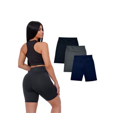 Imagem de Kit Com 3 Shorts Longo Academia Suplex Cintura Alta Feminino - Wju Jea