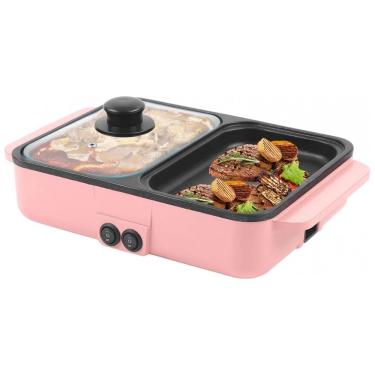 Imagem de Panela Elétrica e Grill Antiaderente e Controle de Temperatura 110V 1200W SNKOURIN Rosa