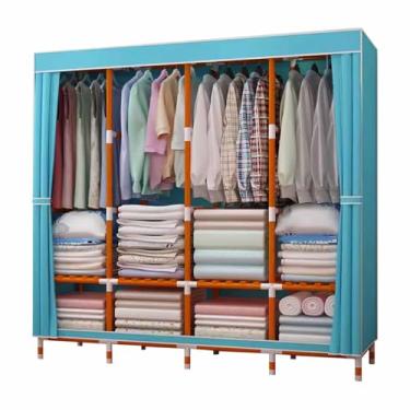 Imagem de Guarda-roupa Armário de guarda-roupa de cor sólida moderno simples oxford pano guarda-roupa de madeira maciça reforçado reforçado casa quarto montagem armazenamento armário