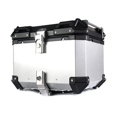 Imagem de Mala de viagem para motocicleta, capa traseira de liga de alumínio 45L, caixa de armazenamento para motocicleta, impermeável, acessórios de motocicleta, capa superior de motocicleta (prata 45L)