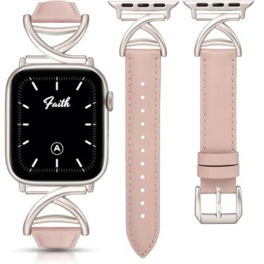 Imagem de Minyee Pulseira de couro feminina compatível com Apple Watch séries 10, 9 Ultra, SE 8, 7, 6, 5, 4, 3, 2 e 1, rosa