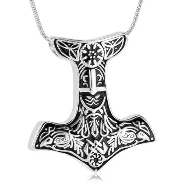 Imagem de VCCWYQK Colar masculino com urna de talismã de martelo de Thor Viking para homens, pingente de amuleto nórdico Mjolnir vintage, joia de cremação de aço inoxidável para cinzas, Aço inoxidável, Sem