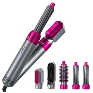 Imagem de Modelador de Cabelo 5 em 1, Escova Rotativa com Acessórios, Prata e Rosa