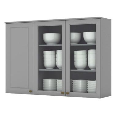 Imagem de Armario Aereo 3 Portas Vidro MDF 120 cm Americana C363 Cinza Henn