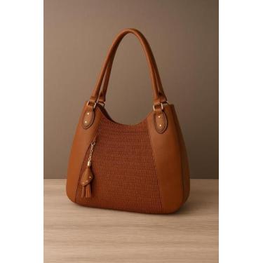 Imagem de Bolsa Feminina Grande Preta Alça Longa Ombro e Mão Textura Chique Luxo