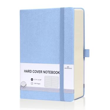 Imagem de EMOMAS Caderno pautado pautado, 360 páginas numeradas (com número de página), caderno grosso para escrever A5 com pauta universitária, papel pautado de 100 g/m², capa dura de couro, 14 cm x 21 cm, azul celeste