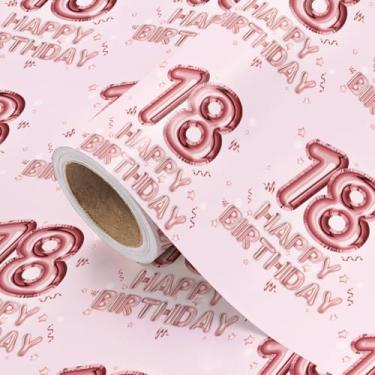 Imagem de WRAPAHOLIC Papel de embrulho de aniversário de 18 anos - Mini rolo - 43 cm x 40 cm - Papel de embrulho de feliz aniversário, perfeito para meninas, festas, férias