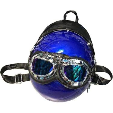 Imagem de Mochilas De Ombro Em Forma De Capacete Bolsa De Ombro Duplo Bolsas De Couro Pu Personalidade Criativa Bolsas Femininas Cruzadas Alça Ajustável Grande Capacidade, Blue