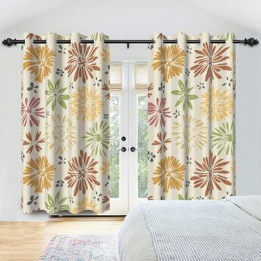 Imagem de Cortinas blackout para quarto, 106 x 153 cm, isolamento térmico, cortinas escurecidas com padrão floral boho colorido para sala de estar, quarto, cozinha, corredor, janela, ilhós, conjunto de 2