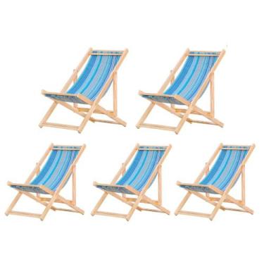 Imagem de Kit 5 Cadeiras Espreguiçadeira Preguiçosa Dobrávl Sem Braço Natural - 