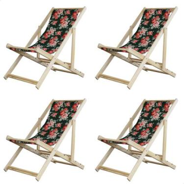 Imagem de Kit 4 Espreguiçadeiras Preguiçosa Dobrável sem Braço Madeira Maciça co