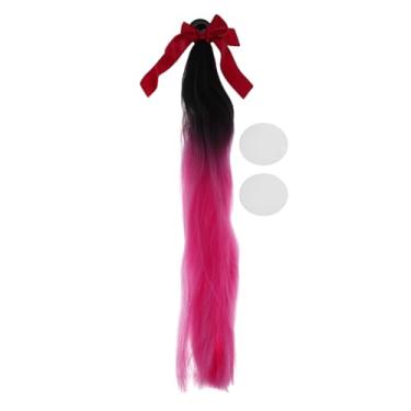 Imagem de Partuto Acessórios para capacete de motocicleta, decoração de rabo de cavalo para motocicleta, bicicleta, capacetes de esqui, preto, rosa, vermelha, alta temperatura, seda PU, 1 conjunto