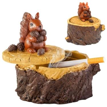 Imagem de Cinzeiro, cinzeiro ao ar livre, bandeja de cinzeiro de resina animal vívida fofa com tampa, cinzeiro de jardim para cigarro para casa e jardim, ao ar livre, esquilos