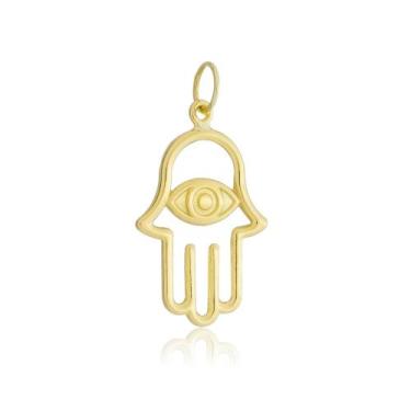 Imagem de Pingente Mão De Fátima Com Olho Grego Ouro Amarelo 18 Kl - Juniorjoias