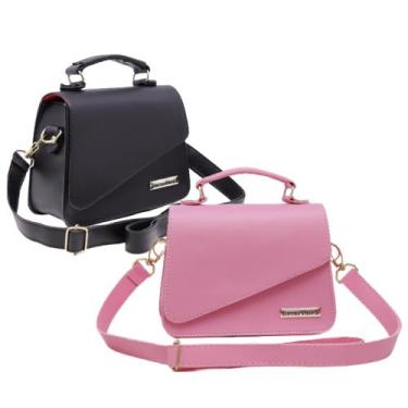 Imagem de Kit bolsa feminina pequena alça tarnsversal - ZBOLSA, Preto, Rosa bb