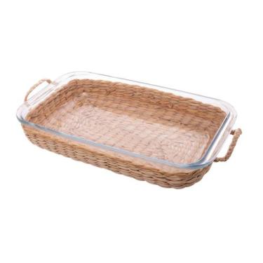 Imagem de Refratário 34,5 cm de vidro com suporte e alça em fibra natural Wolff 