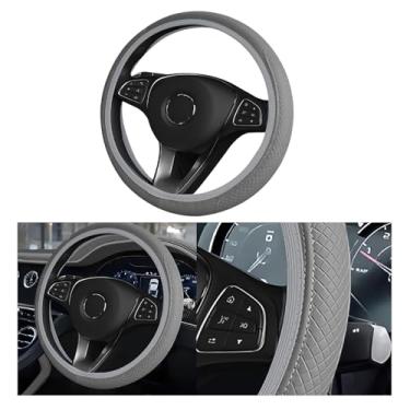 Imagem de Wuyaoyao Capa de volante de couro, antiderrapante, protetor de volante de carro, envoltório universal para rodas de 38 cm, acessórios de decoração de interiores de carro para mulheres e homens (cinza)