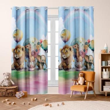 Imagem de Cortina Infantil Estampada, 300x220 cm, 2 Folhas, Poliéster, Decorativa, para Quarto de Menino/Menina (SAFARI AQUARELA)