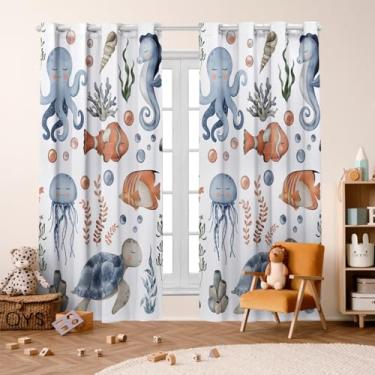 Imagem de Cortina Infantil Decorativa, 300x220cm, Poliéster, 2 Folhas, Estampada, para Quarto de Bebê e Criança (OCEANO)