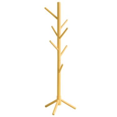 Imagem de Cabideiro De Chão Mancebo Design Em Madeira 8 Ganchos Organizador Para Casacos E Bolsas Cor Natural 1M75Cm Desmontável Linha Premium