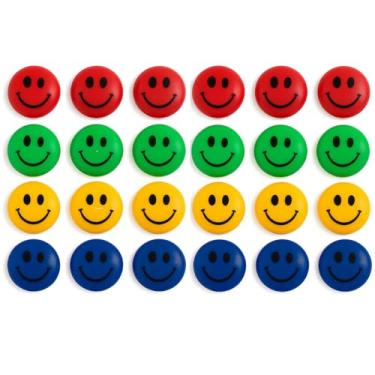 Imagem de Kit de 24 Ímãs Magnéticos Redondos Emoji, Coloridos, para Geladeira e Quadro Metálico