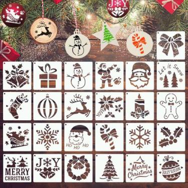 Imagem de Estênceis de Natal YEAJON, 25 peças, modelos reutilizáveis de 10 x 10 