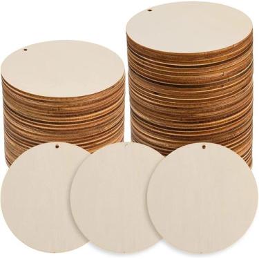 Imagem de Craft Wood AWIZOM 120 unidades de círculos redondos de madeira de 10 c