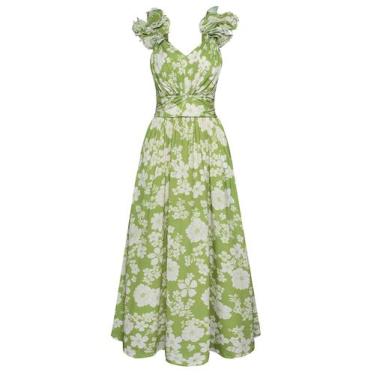 Imagem de Vestido GRACE KARIN 2025 feminino com estampa floral de verão verde