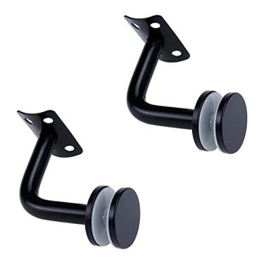 Imagem de KUMGROT 2 peças de suporte de corrimão de aço inoxidável para escadaria de vidro, suporte de parede resistente para vidro de 6 a 16 mm de espessura, tipo curvo, preto