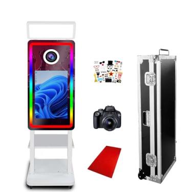 Imagem de Máquina de cabine fotográfica de espelho mágico de selfie de 101,6 cm com câmera, pode imprimir instantaneamente, controle de aplicativo, com ventilador de resfriamento, para festas, aniversários