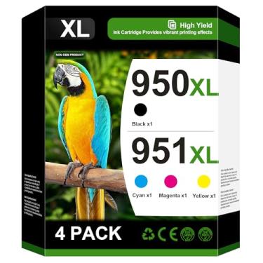 Imagem de Pacote combo de cartuchos de tinta 950XL 951XL compatível com HP 950 951 cartuchos de tinta combo para HP OfficeJet Pro 8600 8610 8615 8620 8100 8630 8660 8640 276DW 251DW, pacote com 4 unidades preto