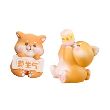Imagem de XLWLLNJ Conjunto de 2 estatuetas de animais para painel de carro, acessórios decorativos em miniatura para mesa, armário e decoração de casa, Filhote de Cachorro