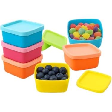 Imagem de Conjunto de Potes Plásticos Multicoloridos, 7 Peças com Tampa, Organizadores Empilháveis para Alimentos, Cores Vibrantes Azul, Rosa, Laranja, Verde e Amarelo