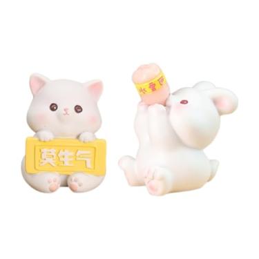 Imagem de XLWLLNJ Conjunto de 2 estatuetas de animais para painel de carro, acessórios decorativos em miniatura para mesa, armário e decoração de casa, Coelhinho