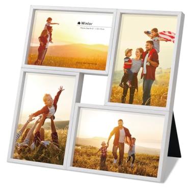 Imagem de Winlor Molduras de colagem, 10 x 15 cm, 4 aberturas, porta-retratos com vidro HD real, para parede de galeria, decoração de casa e mesa, branco