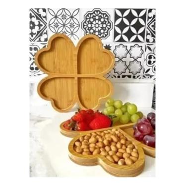 Imagem de Bandeja Petisqueira Coração com 4 Divisões – Tábua de Madeira Bambu – Petisqueira Decorativa para Servir Frios, Snacks, Entradas e Sobremesas