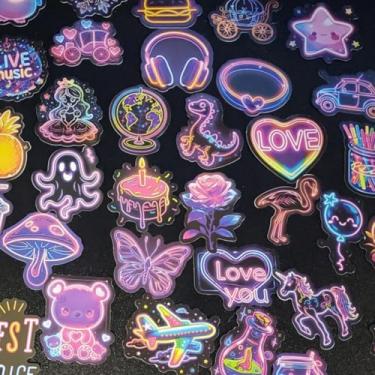 Imagem de 50 peças de adesivos neon - decalques legais de grafite para garrafa de água, mala, bicicleta, cadernos, álbuns, álbuns, ideal para artesanato DIY e recompensa em sala de aula
