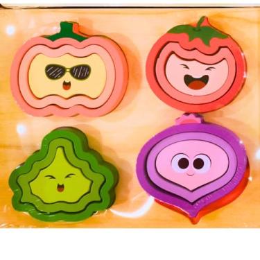 Imagem de Pluzze Quebra-Cabeça 3D em Madeira para Bebês 1+ – Encaixe de Formas e Cores – Estimula Coordenação Motora, Lógica, Brinquedo Educativo, Criatividade e Aprendizado Infantil (Legumes)