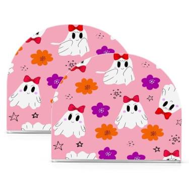 Imagem de Wassud Porta-guardanapos de acrílico de flor Halloween Boo, dispensador de guardanapos de papel moderno em forma de U para mesa, cozinha, sala de jantar, bancada 2 peças (comporta 50-60 guardanapos)