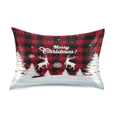 Imagem de Wassud Fronha de cetim xadrez de Natal para cabelo e pele fronhas de seda lisa tamanho padrão capas de travesseiro respiráveis com fecho de envelope
