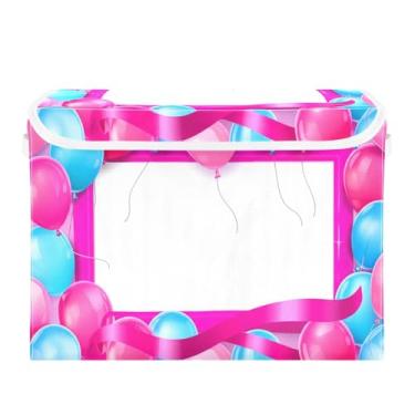 Imagem de Wassud Cestas de armazenamento com tampas, balões coloridos, cestas organizadoras de tecido empilháveis dobráveis para armário, 40 x 30 x 30 cm, recipientes dobráveis de armazenamento doméstico para